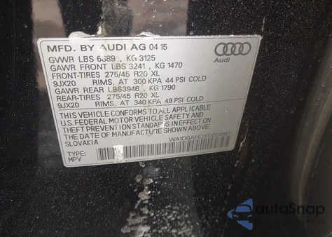 2015 Audi Q7 3.0T S Line Prestige from USA, damaged, VIN WA1DGAFE2FD024687